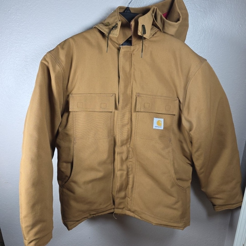 Carhartt Duck Arctic Jacket Size L Quilted Corduroy Collar W/ Hood USA Made C003